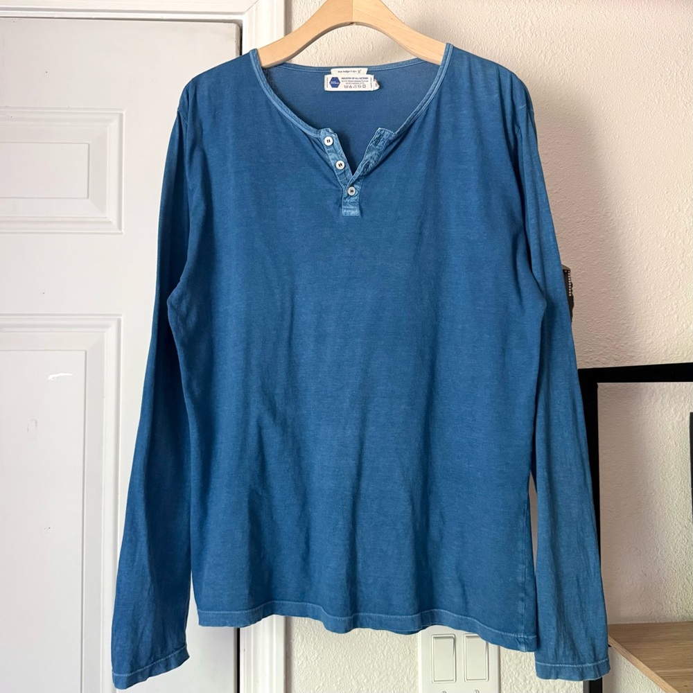 INDUSTRY OF ALL NATIONS blue garment indigo dyed organic cotton polo tee shirt